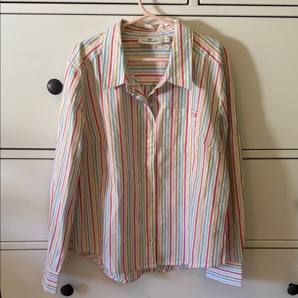 Vineyard Vines Multicolor Striped Button-Down Shirt, size 12